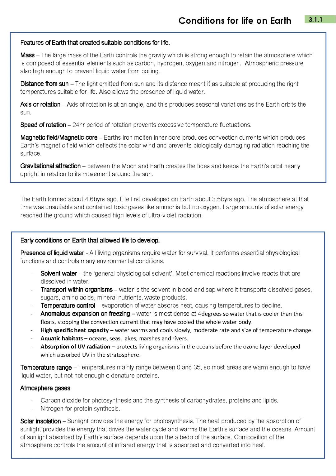 Essential Factors for Life on Earth