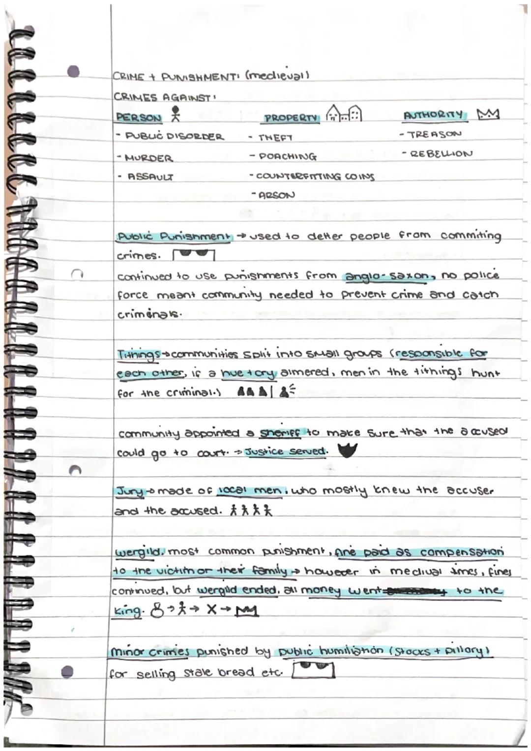 LL LL L L E E MAGLI
CRIME + PUNISHMENT: (medieval)
CRIMES AGAINST ¹
PERSON
- PUBLIC DISORDER
-MURDER
ASSAULT
PROPERTY
-THEFT
- POACHING
-COU