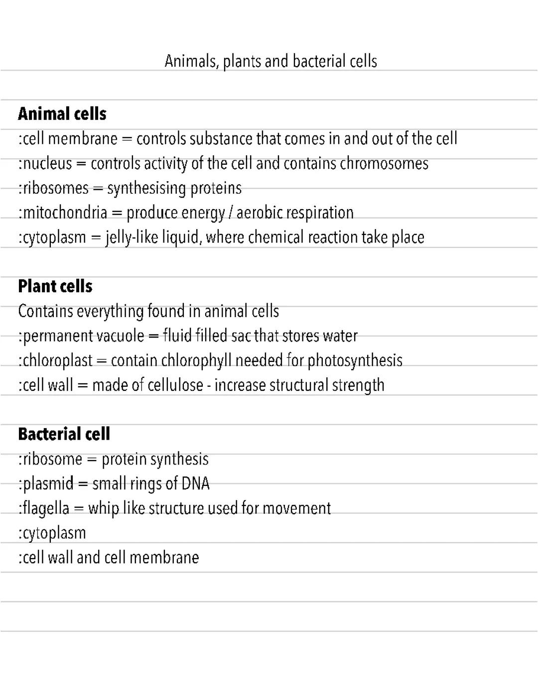 Animals, plants and bacterial cells gcse biology
