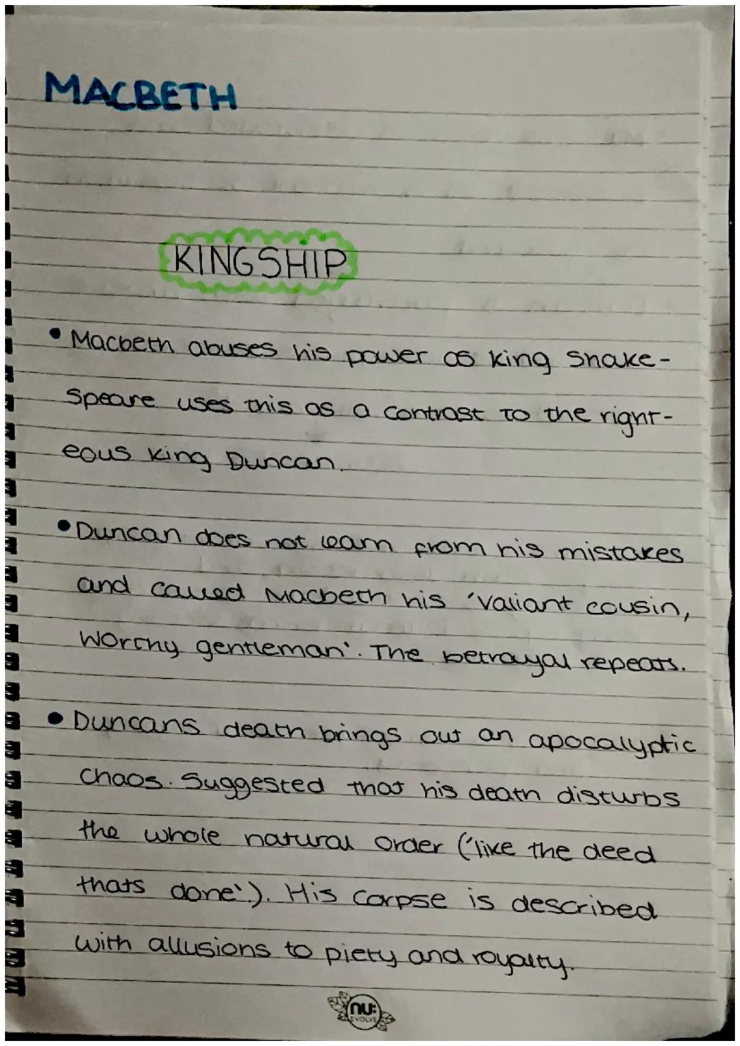 # MACBETH
KING SHIP
* Macbeth abuses his power os king snake-
Speaure uses this as a contrast to the right-
eous king Duncan..
*