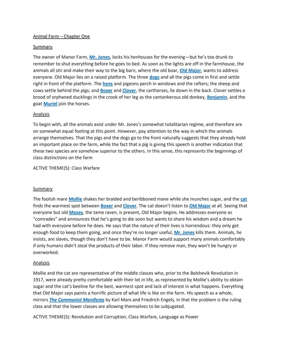 Animal Farm Chapter One Notes