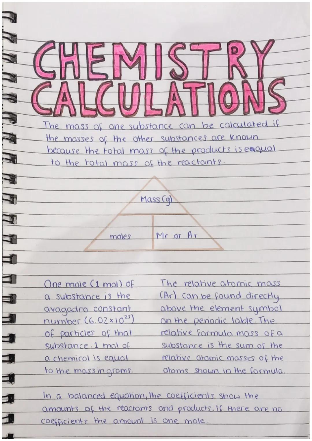 T
1
a
1
1.
CHEMISTRY
CALCULATIONS
The mass of one substance can be calculated if
the masses of the other substances are known
because the to