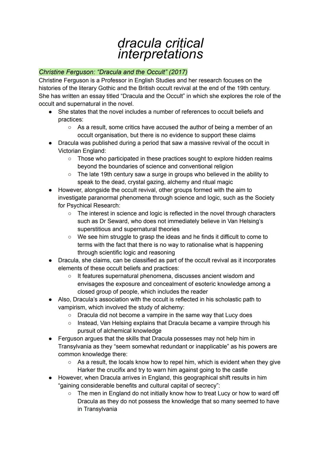 dracula critical
interpretations
Christine Ferguson: "Dracula and the Occult" (2017)
Christine Ferguson is a Professor in English Studies an