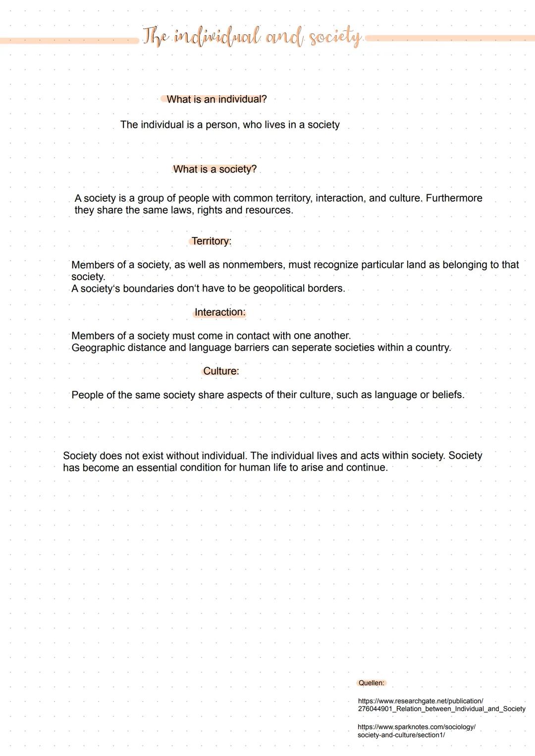 # The individual and society.
What is an individual?
The individual is a person, who lives in a society
What is a society?
A society is