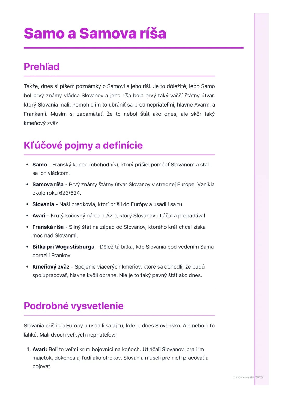 # Samo a Samova ríša
Prehľad
Takže, dnes si píšem poznámky o Samovi a jeho ríši. Je to dôležité, lebo Samo
bol prvý známy vládca Slovanov