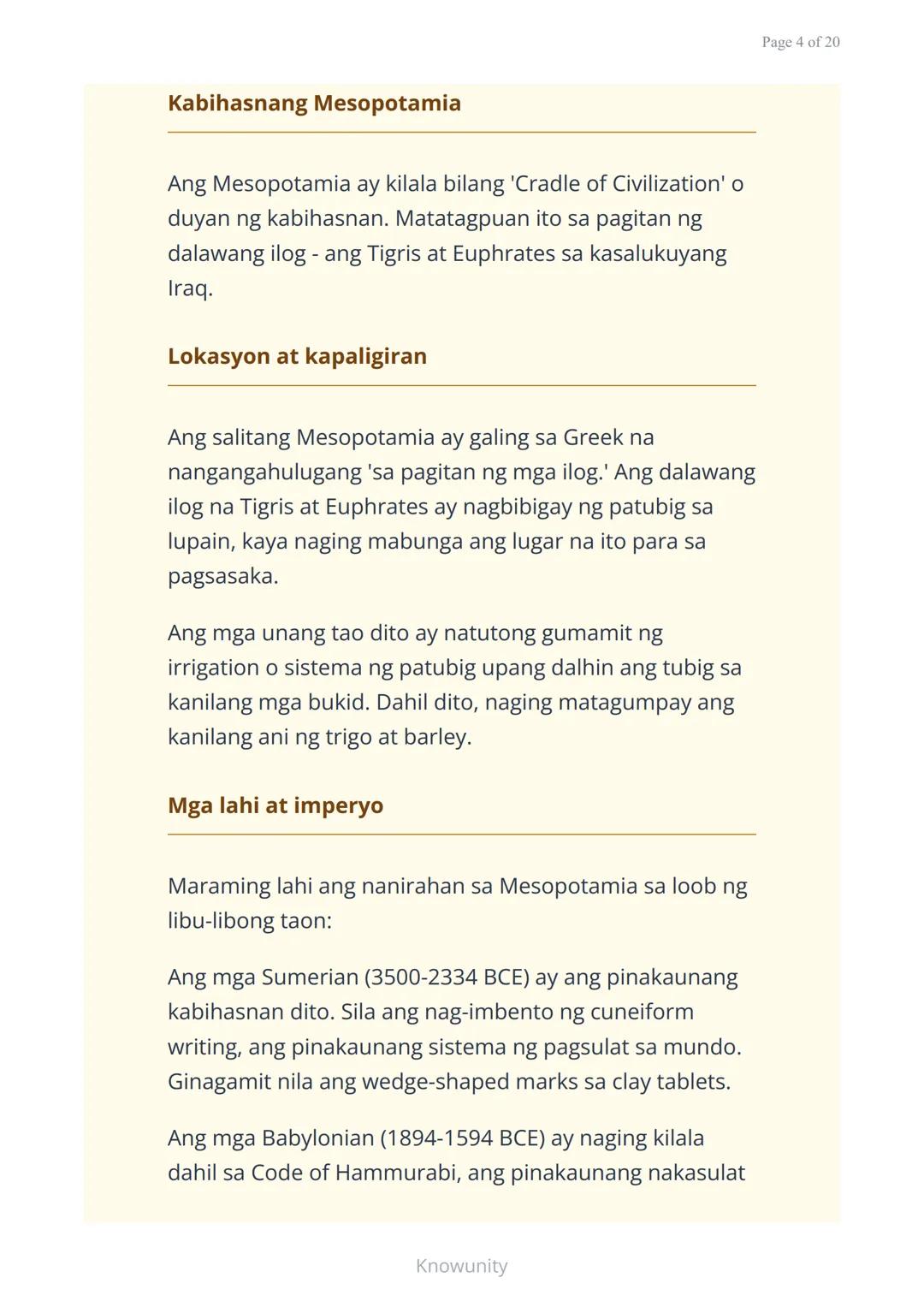 # Sinauang Kabihasnan ng Daigdig: Mesopotamia, Ehipto, Indus, at Tsina
Pag-aaral ng apat na mahahalagang sinaunang kabihasnan sa mundo
##
