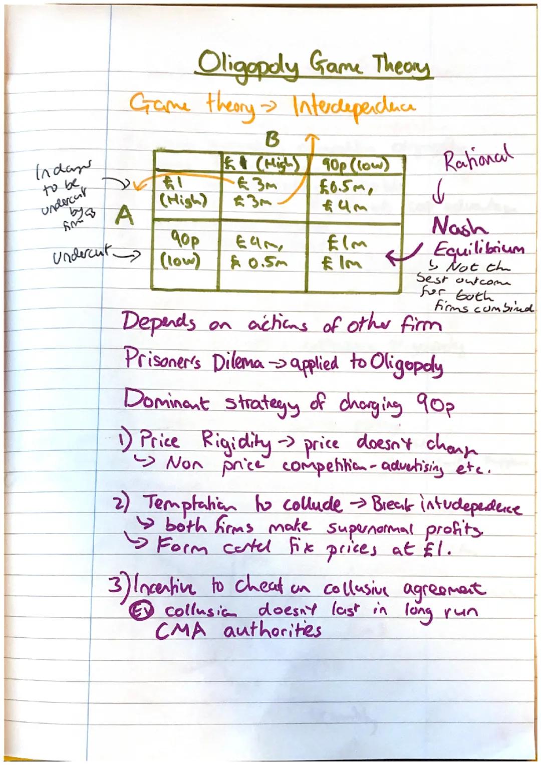 Oligopoly
Kinked Demand curve
*Few firms that dominate the market
->tligh concentrated Ratio
Differiatiated Goods
→Firms are price makers
*