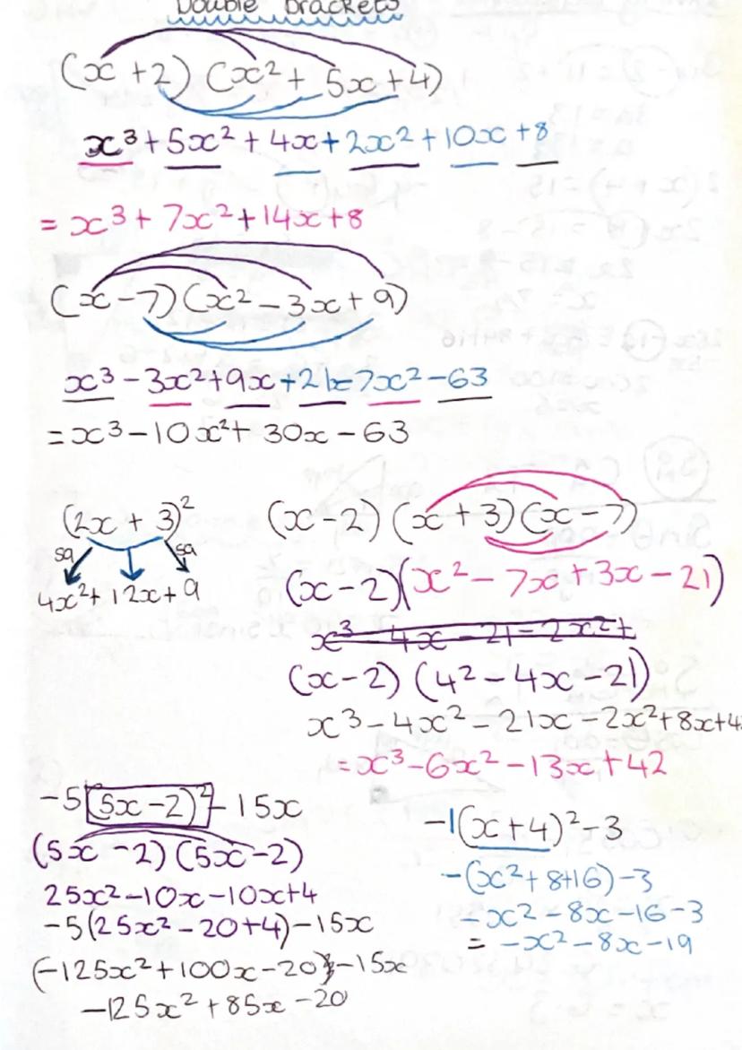 3(x-2)
= 3x-6
-2 Cy+4)
-24-8
=
x (x + 4)
x² + 4x
multiplying brackets
Single brackets
5(x + 7)
-5x+35
-7(m-3)
=-7m+24
y (2y-m)
= 2y²-ym
x-n-