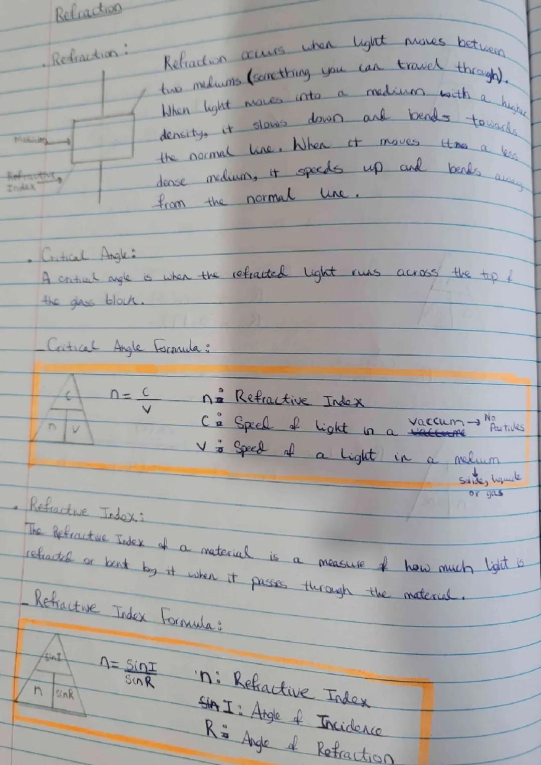 Index
4
Refraction
•Refraction:
a
D V
Reliaction occurs.
when light
two mediums (something you can
When light moves into.
down
slows
density