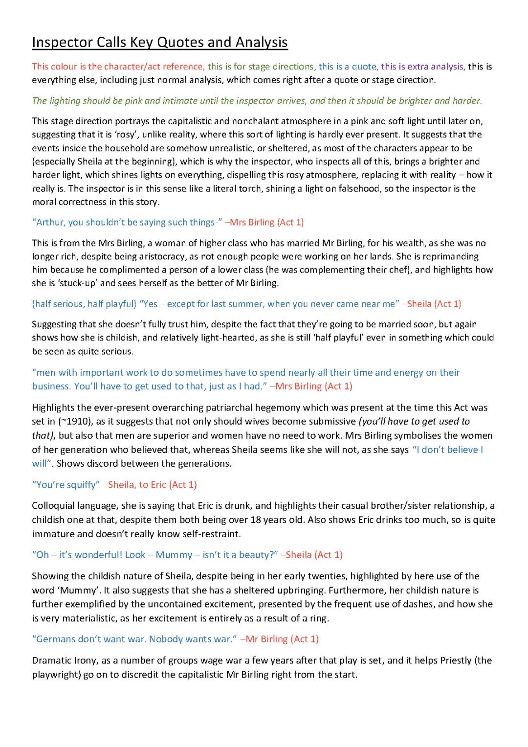 An Inspector calls- Quotation analysis