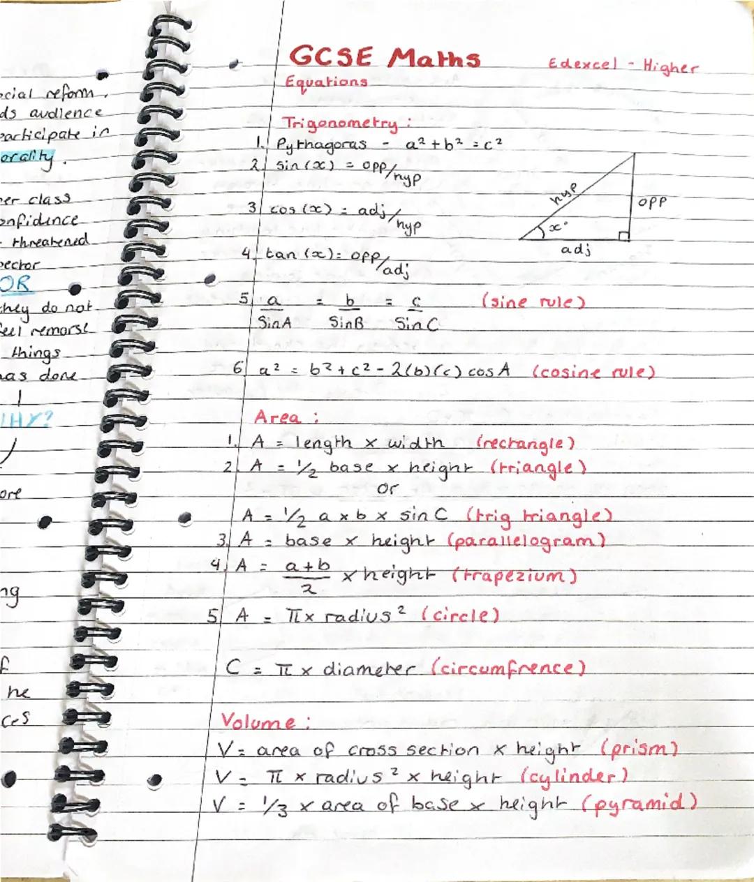 GCSE Higher Maths formulas and circle theorems