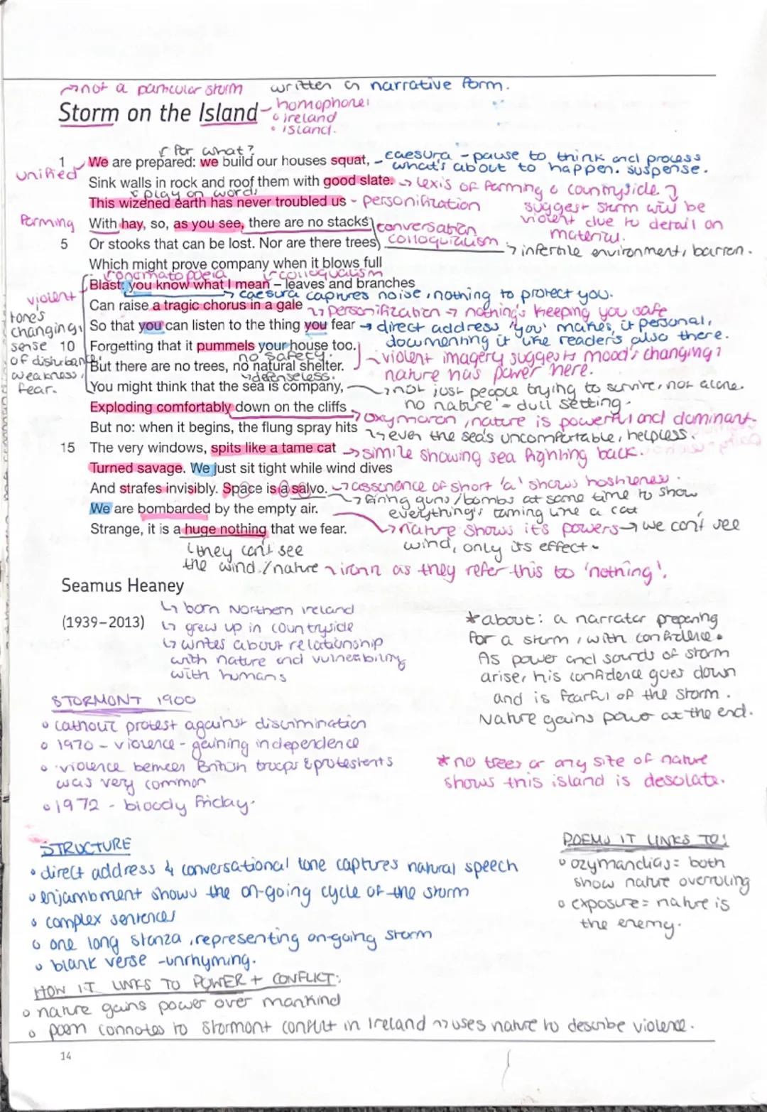 Detailed GCSE Analysis: 'Storm on the Island' Poem Annotations