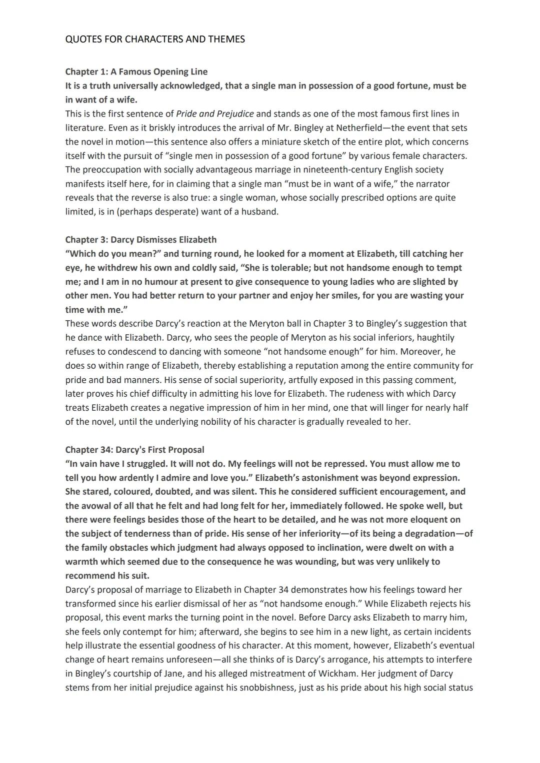 Comprehensive Notes on Pride & Prejudice Revision