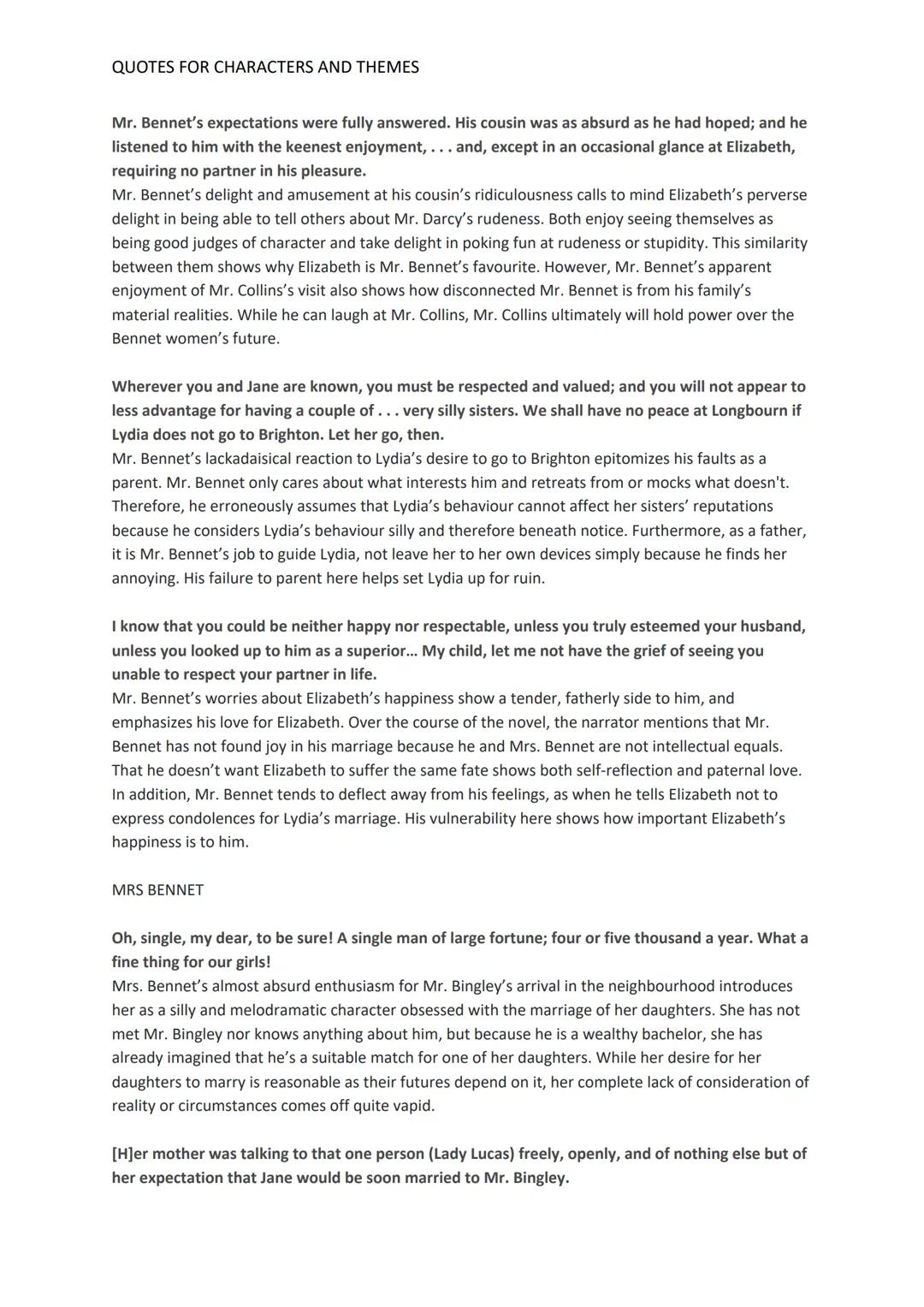 QUOTES FOR CHARACTERS AND THEMES
Chapter 1: A Famous Opening Line
It is a truth universally acknowledged, that a single man in possession of