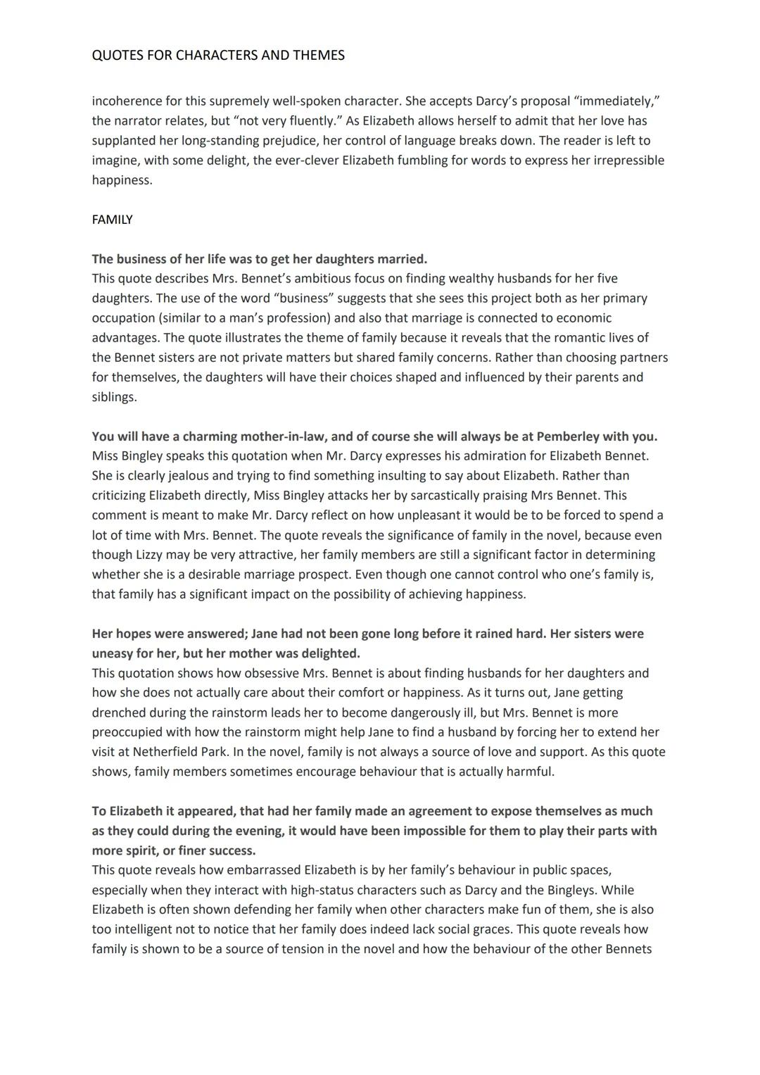 QUOTES FOR CHARACTERS AND THEMES
Chapter 1: A Famous Opening Line
It is a truth universally acknowledged, that a single man in possession of