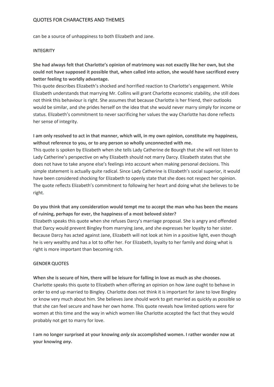 QUOTES FOR CHARACTERS AND THEMES
Chapter 1: A Famous Opening Line
It is a truth universally acknowledged, that a single man in possession of