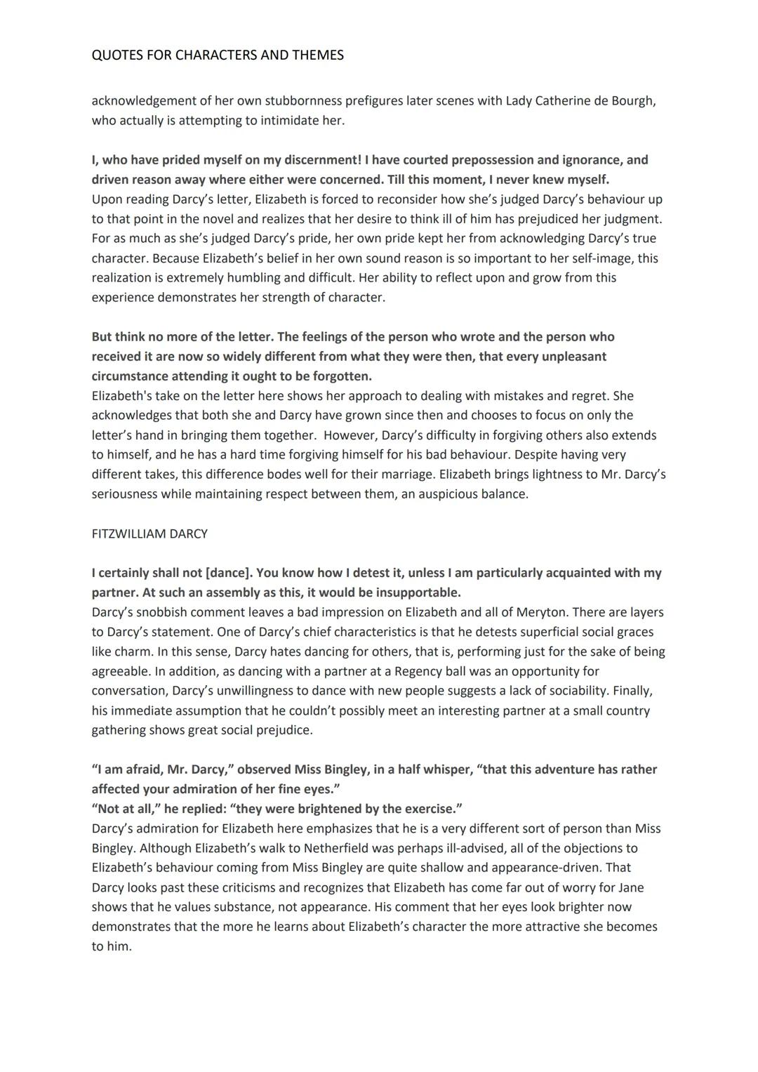 QUOTES FOR CHARACTERS AND THEMES
Chapter 1: A Famous Opening Line
It is a truth universally acknowledged, that a single man in possession of