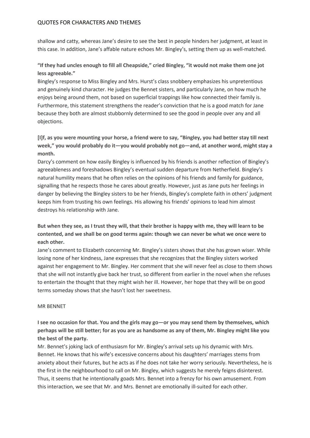 QUOTES FOR CHARACTERS AND THEMES
Chapter 1: A Famous Opening Line
It is a truth universally acknowledged, that a single man in possession of