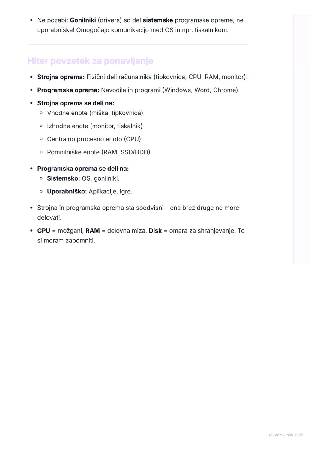 # Računalniška strojna in
programska oprema
Uvod v strojno in programsko opremo
Računalnik je sestavljen iz dveh glavnih delov: strojne op