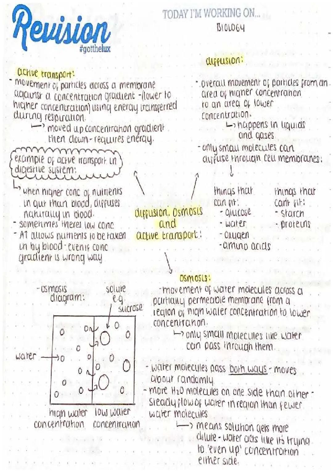 Diffusion, Osmosis and Active Transport
