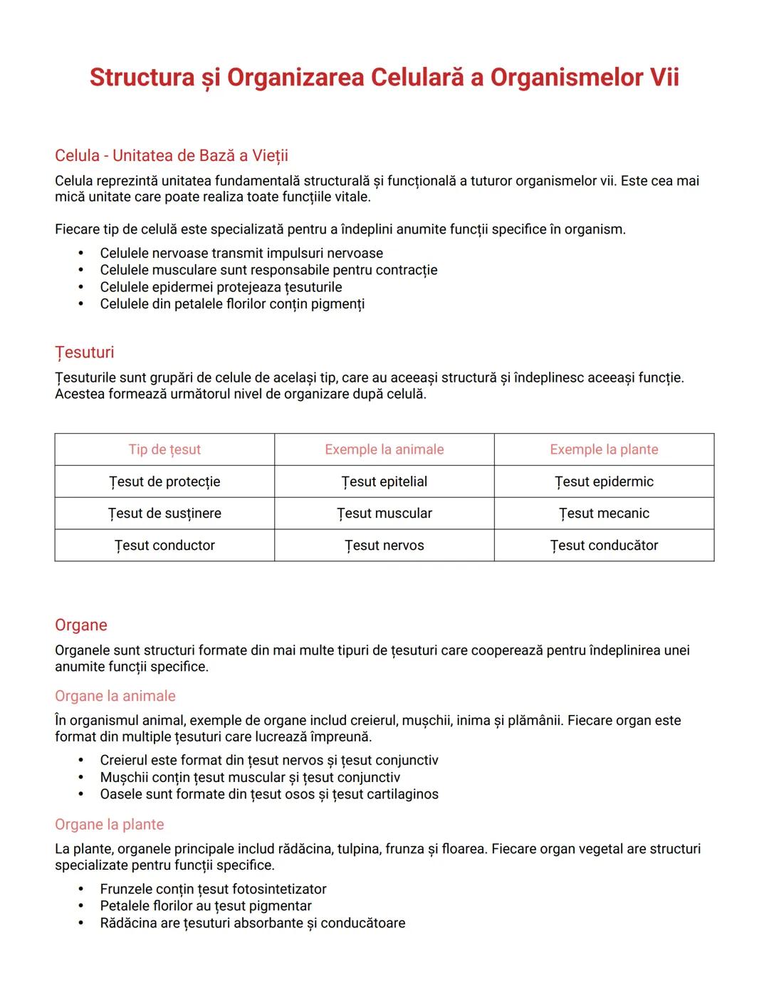 # Structura și Organizarea Celulară a Organismelor Vii
Celula - Unitatea de Bază a Vieții
Celula reprezintă unitatea fundamentală structur