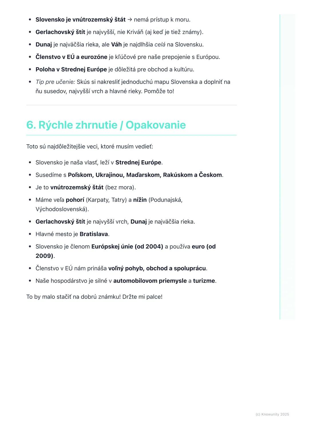 # Slovensko - naša vlasť v
európskom kontexte
1. Prehľad našej vlasti v Európe
Ahojte! Pripravujem si poznámky na písomku z Geografie o Sl