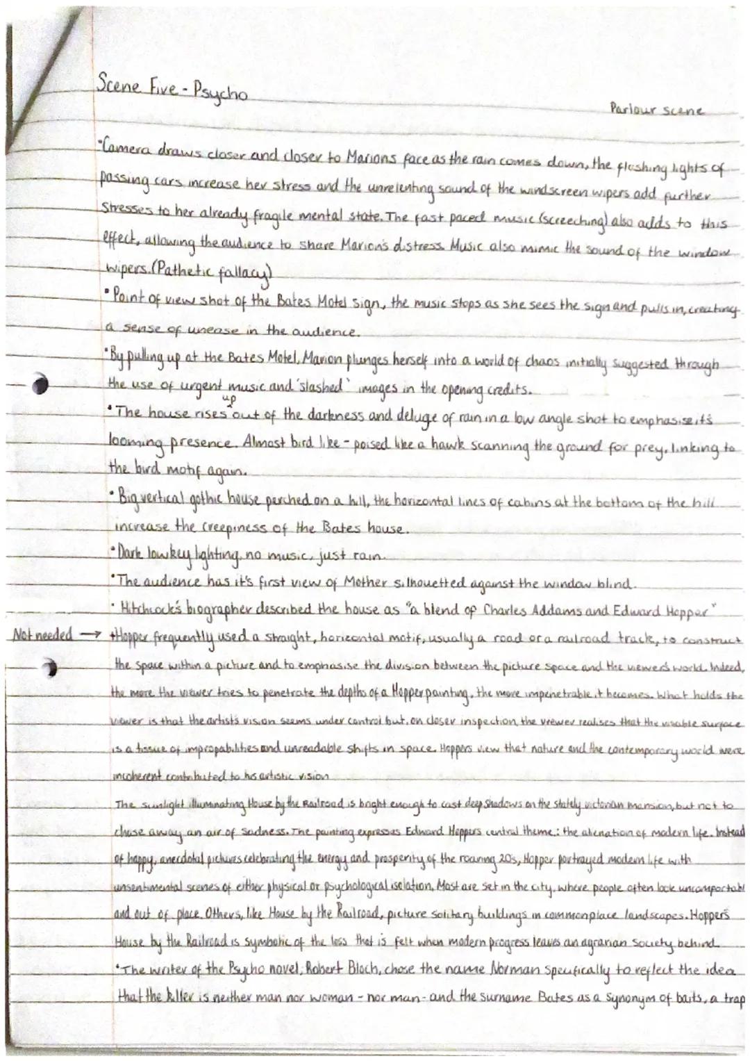 Scene Five-Psycho
Parlour scene
* Camera draws closer and closer to Marions face as the rain comes down, the flushing lights of
passing ca