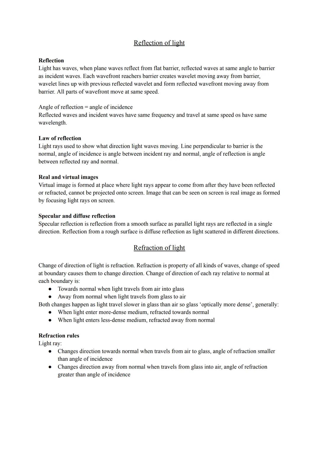 P14 -
light # Reflection of light
Reflection
Light has waves, when plane waves reflect from flat barrier, reflected waves at same angle to