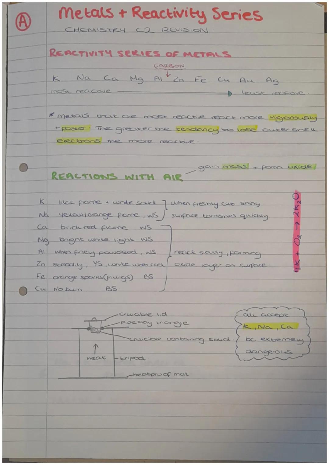 A
Metals + Reactivity Series
CHEMISTRY
REACTIVITY SERIES OF METALS
CARBON
K
Na
most reacove
C2 REVISION.
Mg Al
↑
heat
Zo
more reactive.
REAC
