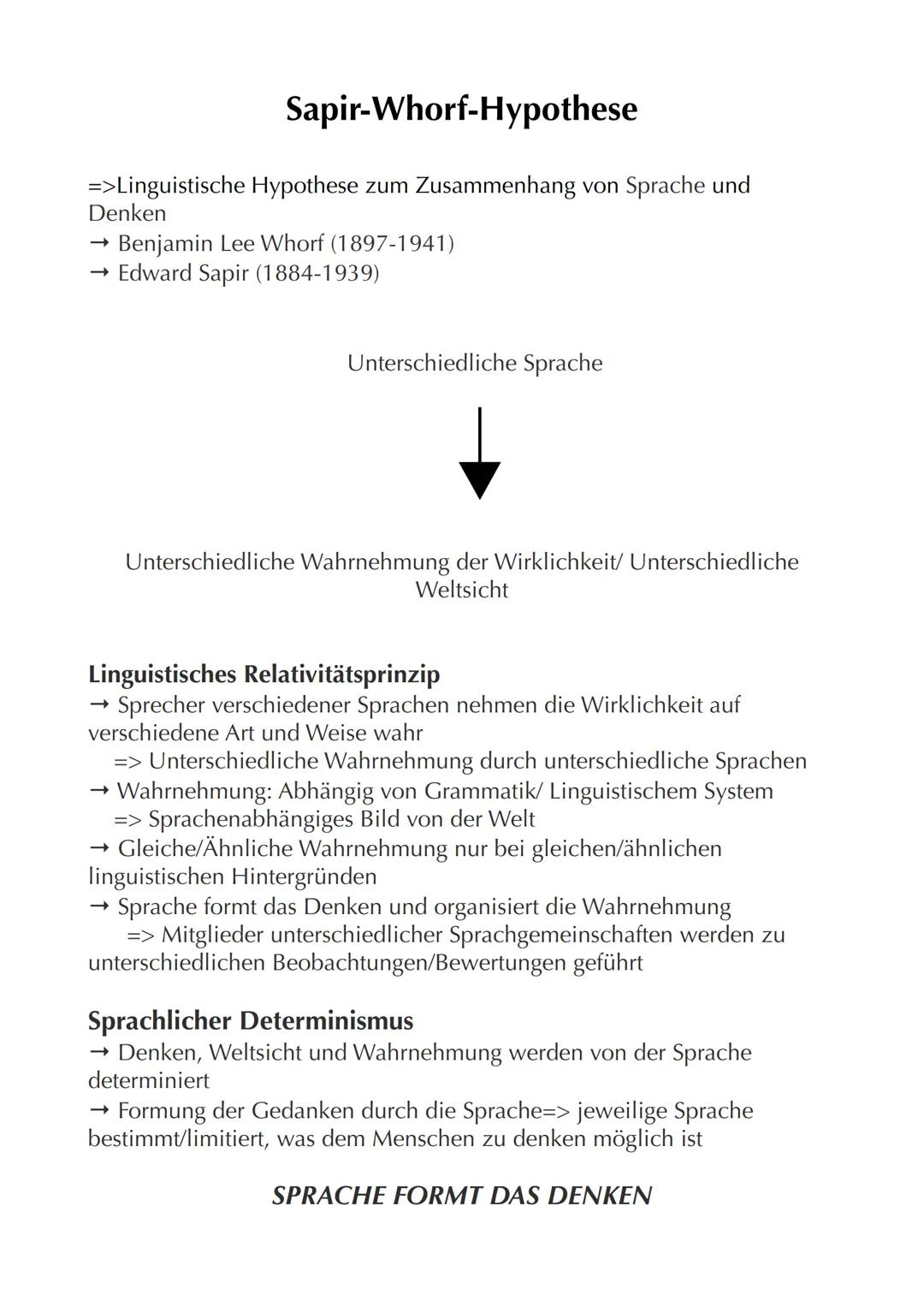 # Sapir-Whorf-Hypothese
=>Linguistische Hypothese zum Zusammenhang von Sprache und
Denken
- Benjamin Lee Whorf (1897-1941)
- Edward Sapir (