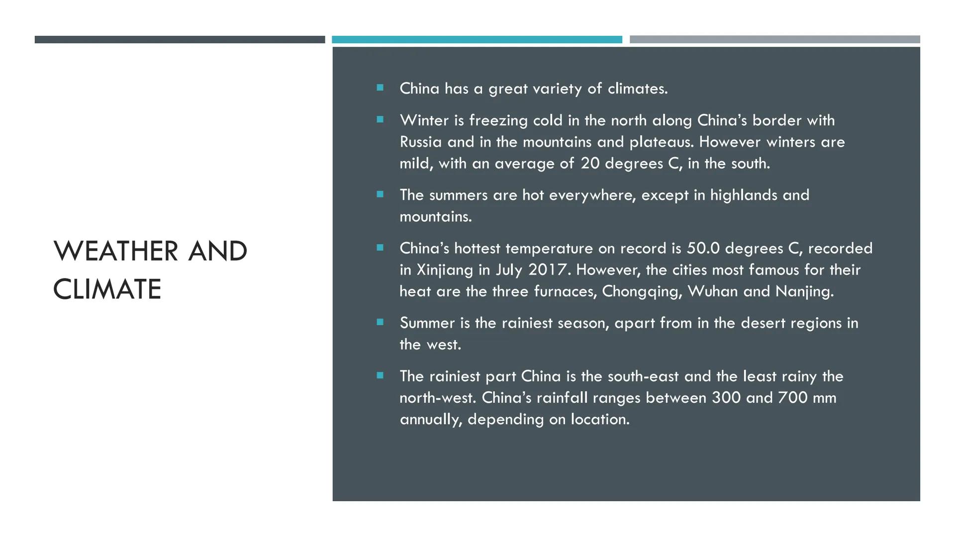 CHINA PROFILE GENERAL INFO
.
- China is located in Southeast Asia
- It is next to the Pacific Ocean
- China 2nd largest country with 9.6 mil