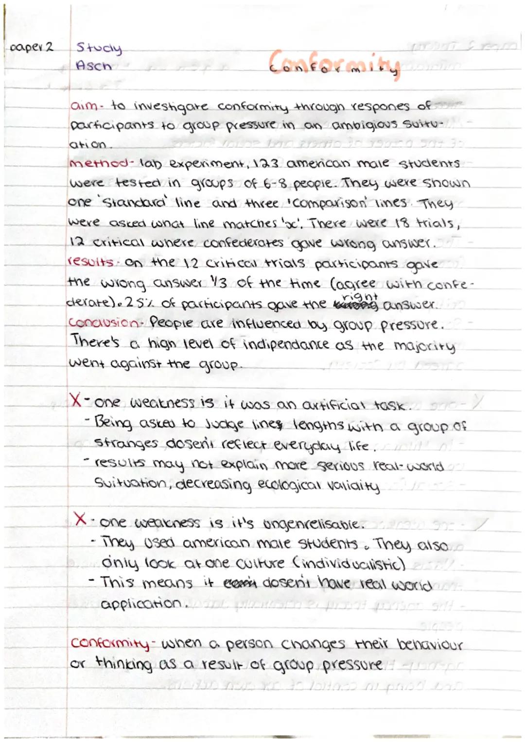caper 2
Study
Asch
Conformity conce
aim- to investigate conformity through respones of
participants to group pressure in an ambigious Suitu-