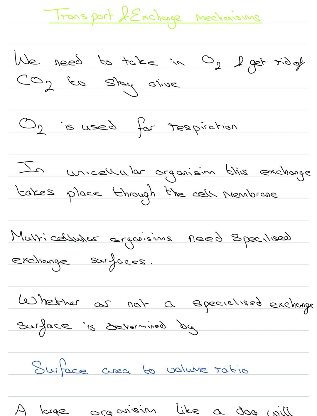 # Transport & Exchange mechaisims
We need to take in $O_2$ I get rid of
$CO_2$ to Stay alive
$O_2$ is used for respiration
In unicellular