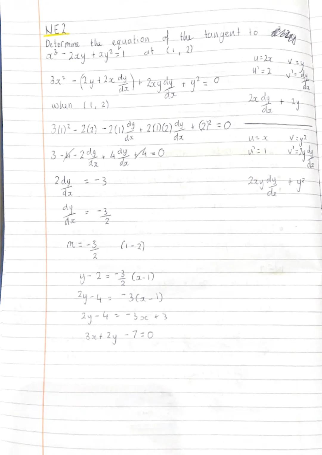 # Implicit Differentiation
• differentiate implicitly!
Terms involving only $x$ are differentiated normal
Terms involving only $y$ are di