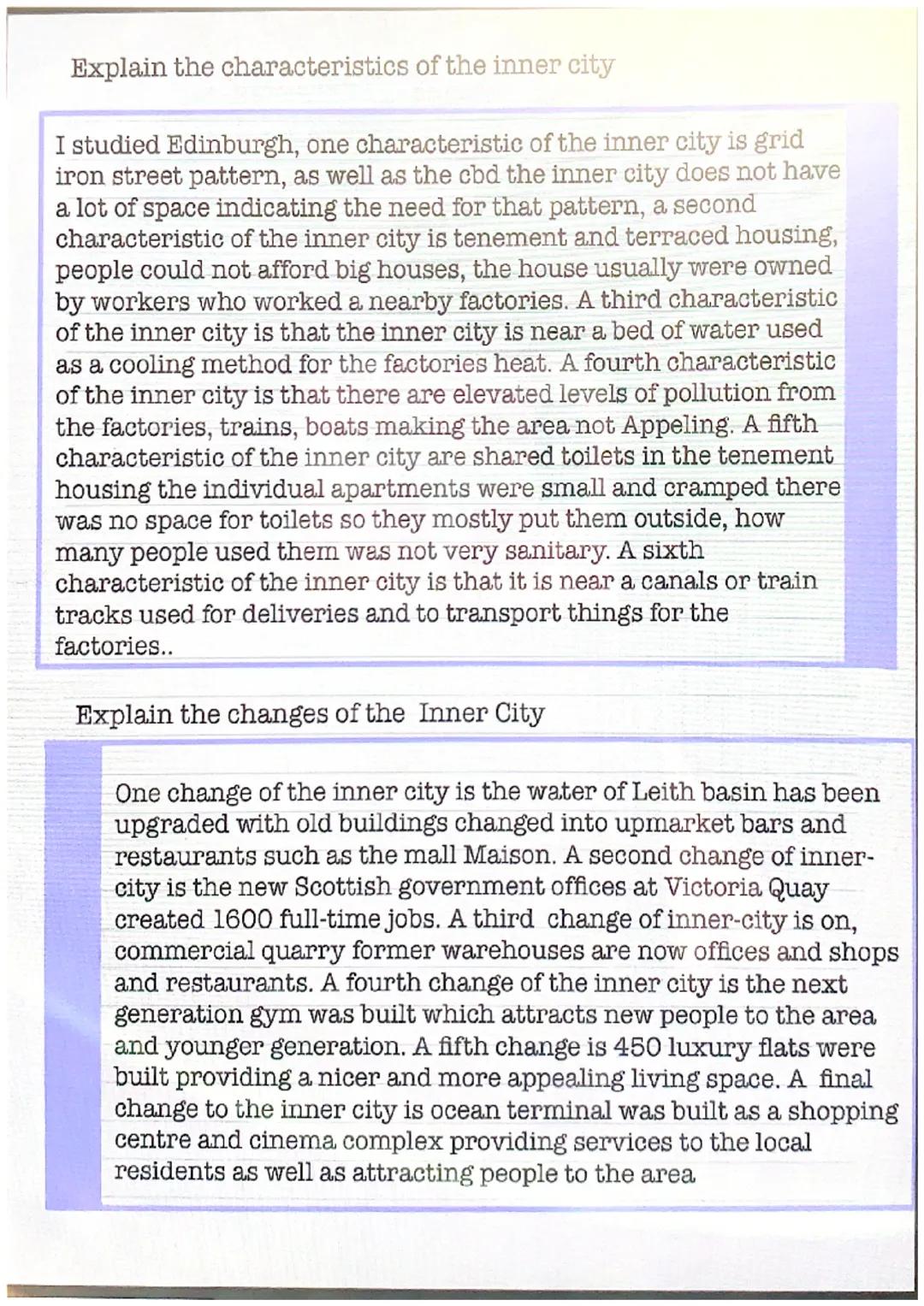 Urban gutt
Explain the characteristics of the CBD
I studied Edinburgh, One characteristic of the CBD is churches
This is because the CBD is