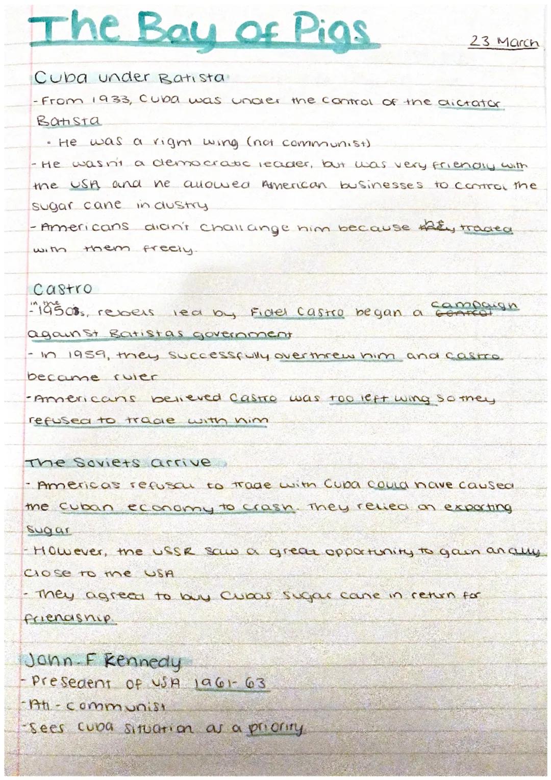 # The Bay of Pigs
Cuba under Batista
23 March
-From 1933, Cuba was under the control of the dictator
Batista
- He was a right wing (not