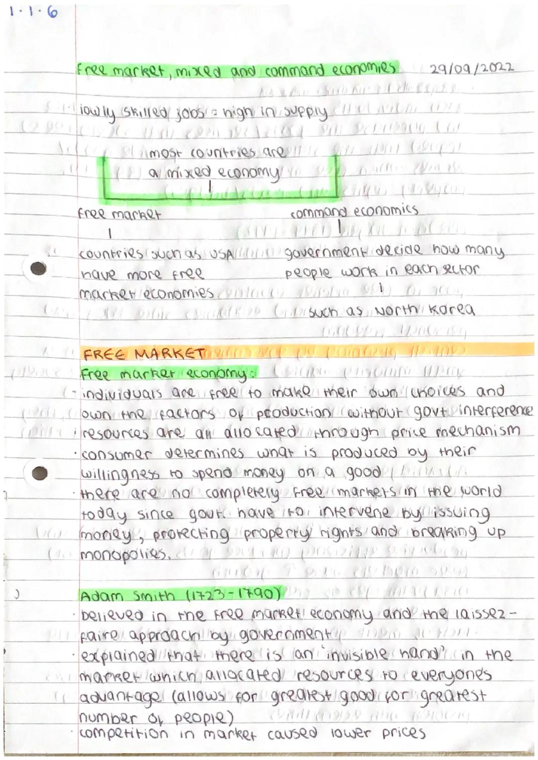 1.1.6
free market, mixed and command economies. 29/09/2022
1. lowly skilled jobs = high in supply a
most countries arell
a mixed economy