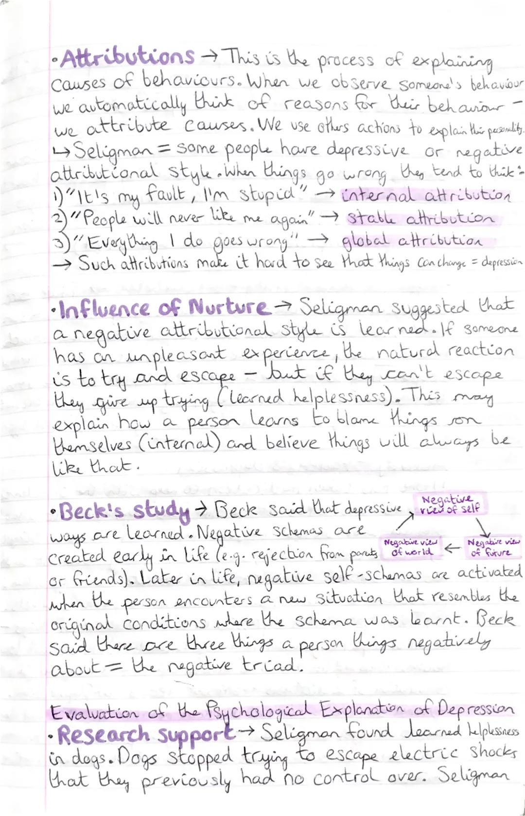 # Psychological explanation of Depression
•Faulty thinking Depression is caused by irrationd
thinking. Negative, 'black and white' thinking