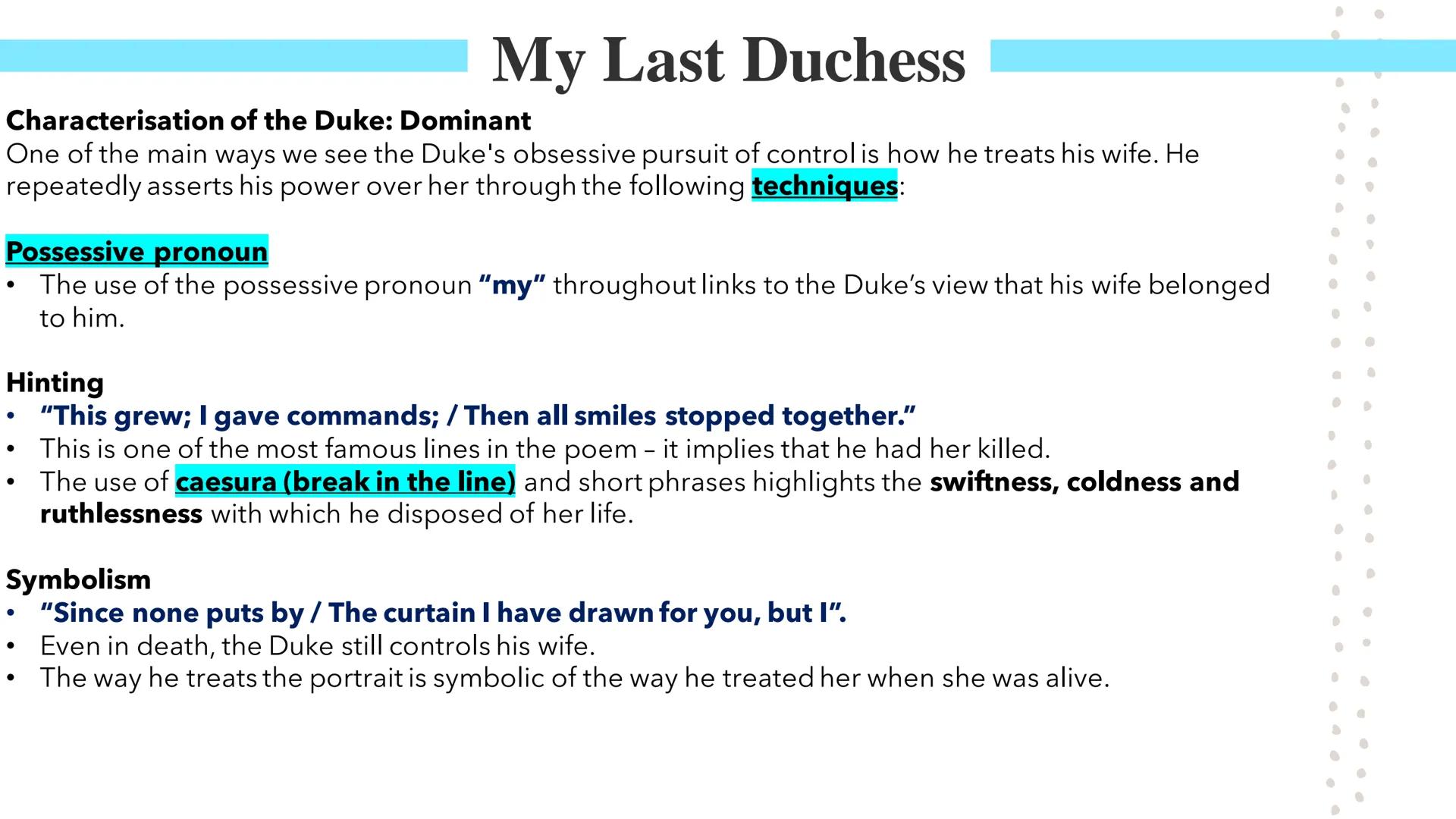 My Last Duchess
Poetry GCSEs My Last Duchess
Poetry GCSEs My Last Duchess
Robert Browning wrote My Last Duchess in 1845, but the poem was se