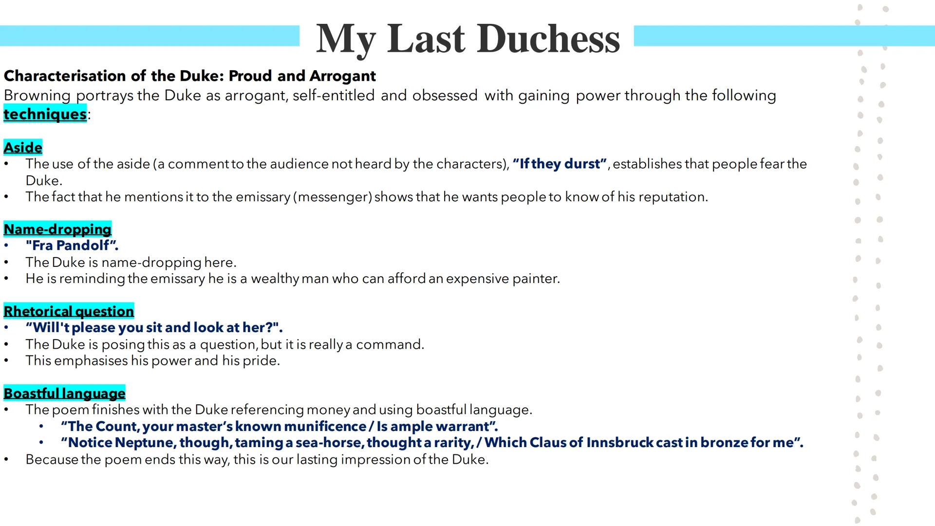 My Last Duchess
Poetry GCSEs My Last Duchess
Poetry GCSEs My Last Duchess
Robert Browning wrote My Last Duchess in 1845, but the poem was se