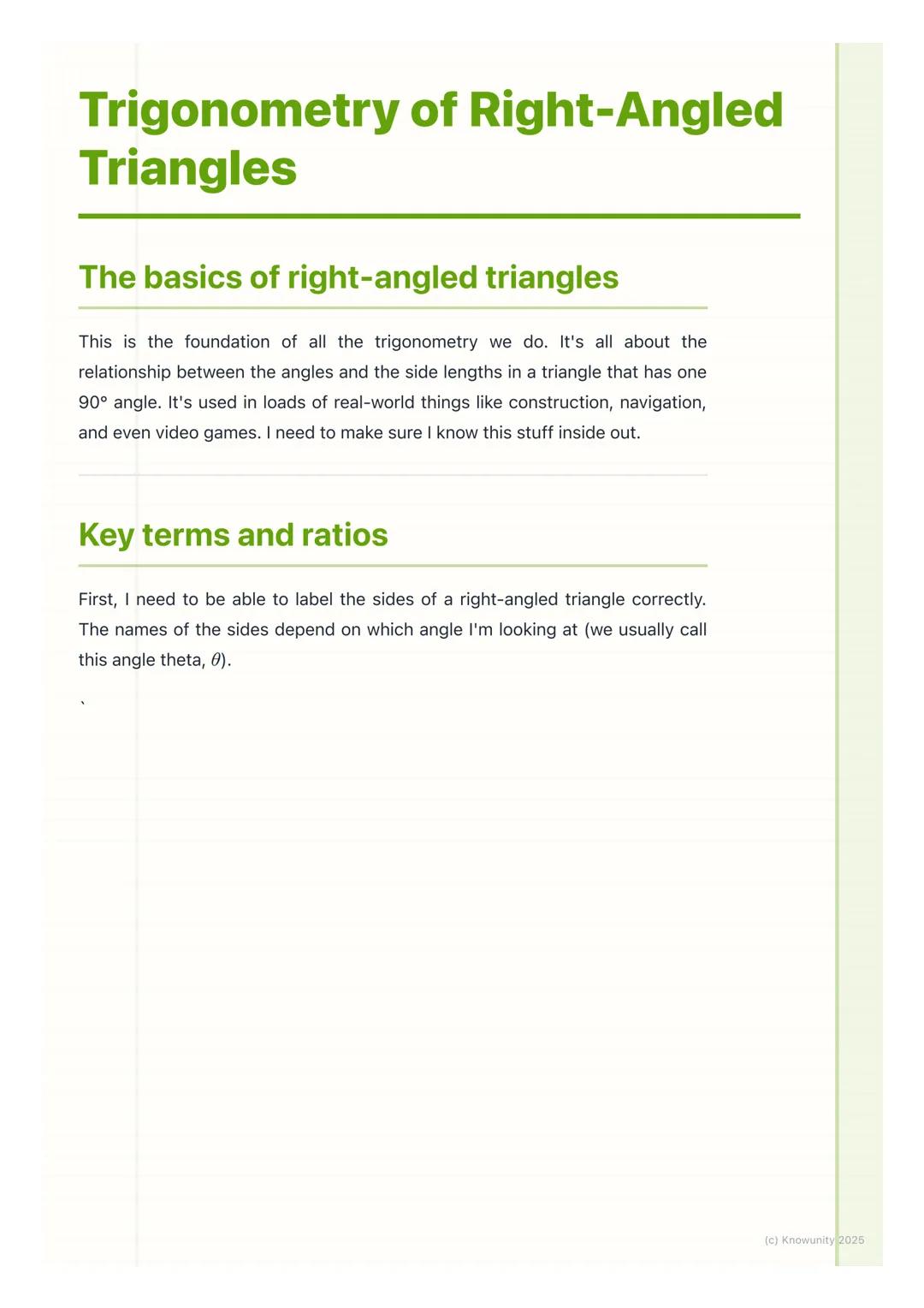# Trigonometry of Right-Angled
Triangles
The basics of right-angled triangles
This is the foundation of all the trigonometry we do. It's a