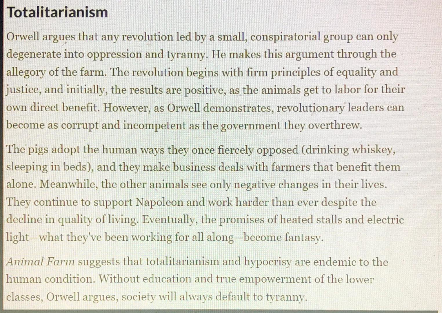 Political Allegory
Orwell frames his story as a political allegory; every character represents a
figure from the Russian Revolution. Mr. Jon
