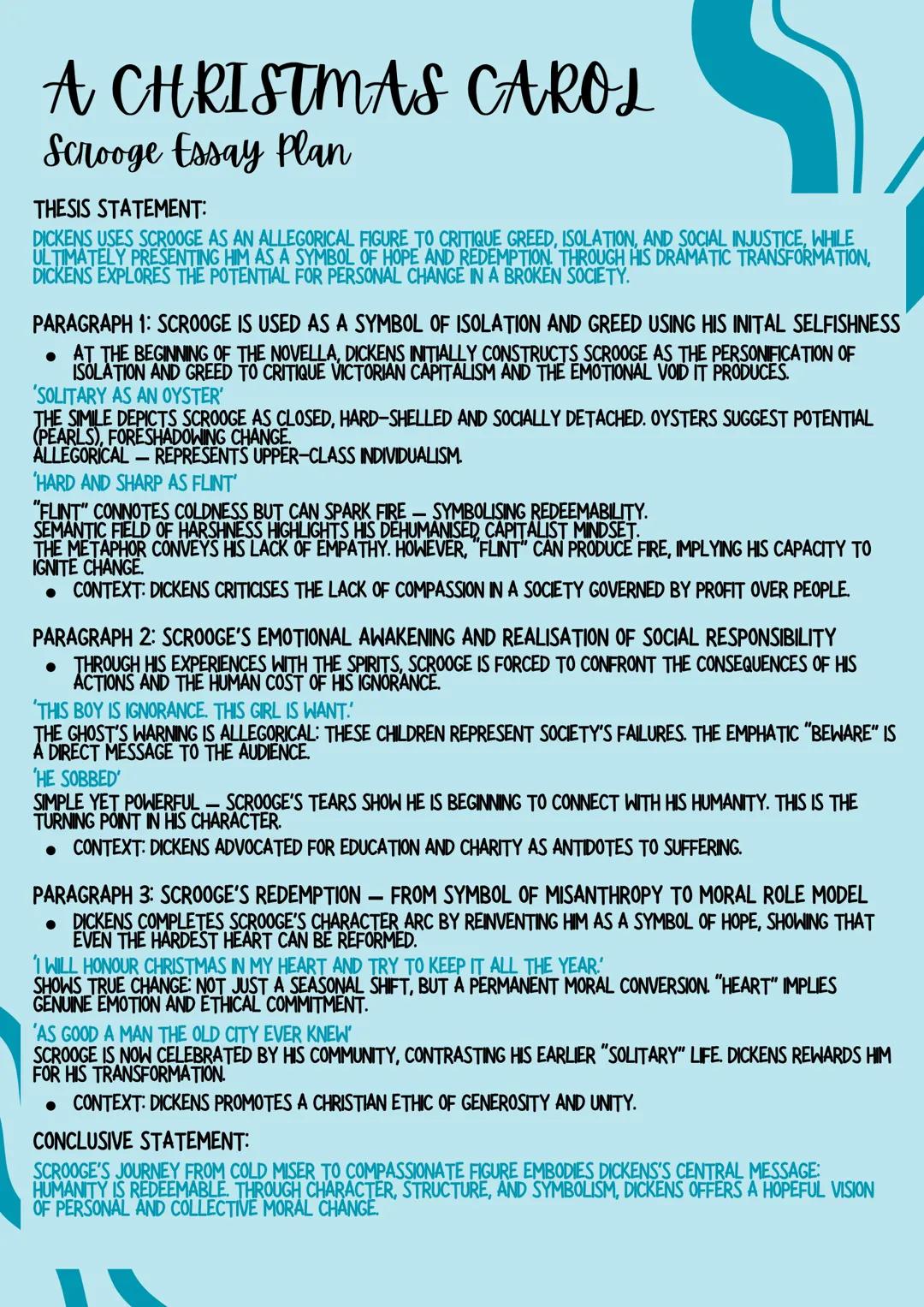 A Christmas Carol Scrooge Essay Plan