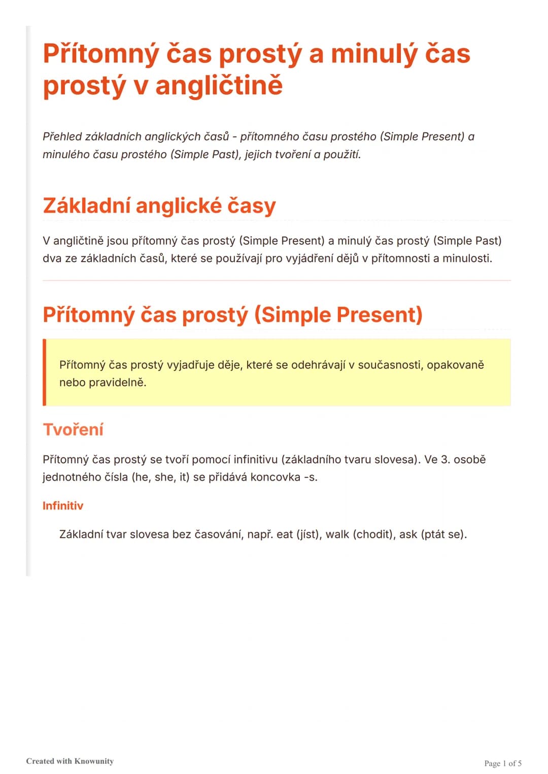 # Přítomný čas prostý a minulý čas
prostý v angličtině
Přehled základních anglických časů - přítomného času prostého (Simple Present) a
min