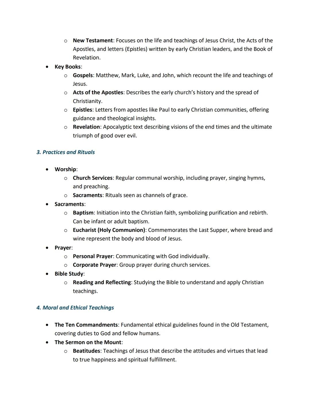 Christianity: Detailed Notes
1. Key Beliefs and Teachings
โข
.
โข
โข
โข
Monotheism: Christianity is a monotheistic religion, meaning it believes