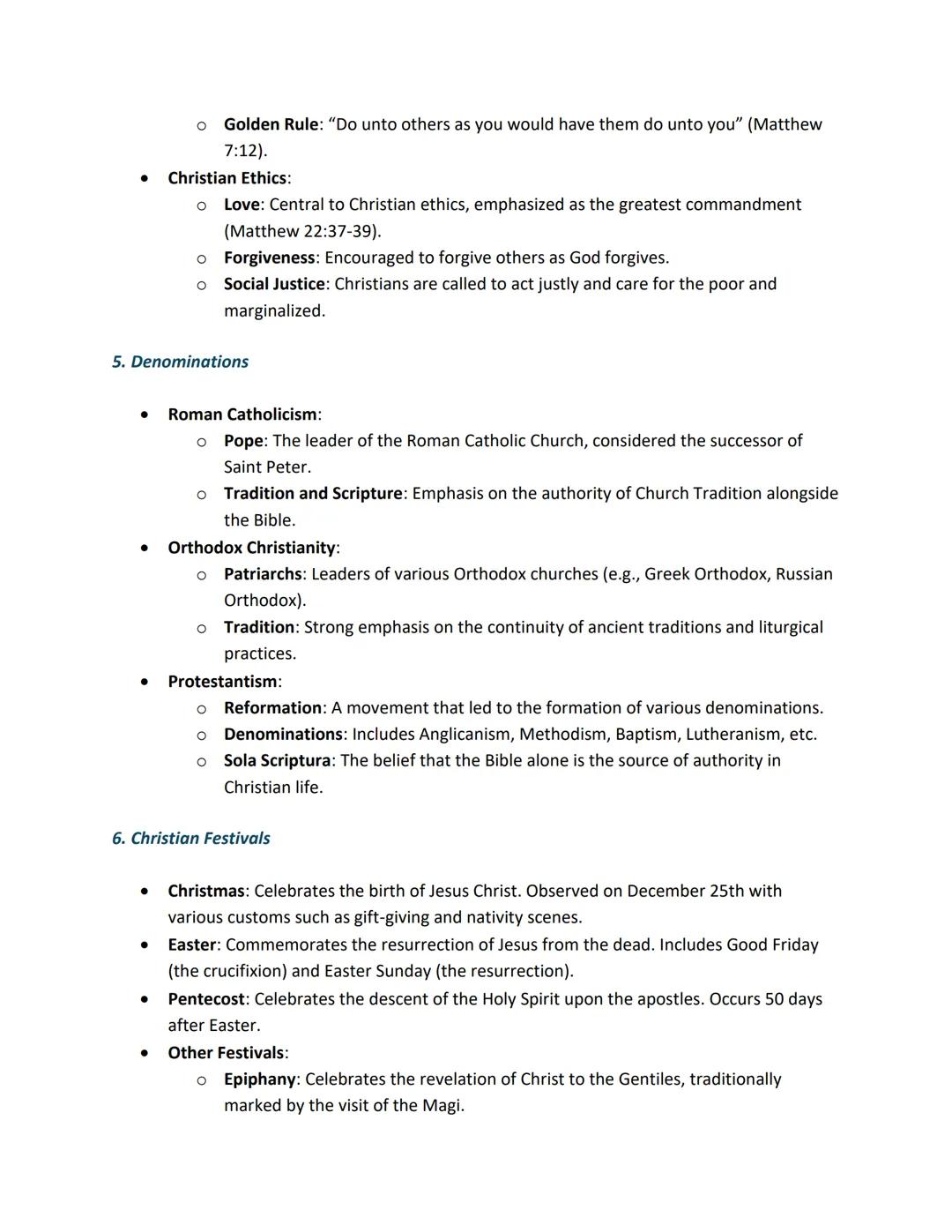 Christianity: Detailed Notes
1. Key Beliefs and Teachings
โข
.
โข
โข
โข
Monotheism: Christianity is a monotheistic religion, meaning it believes