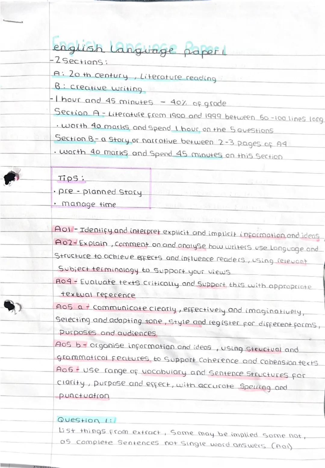 English paper 1 summary