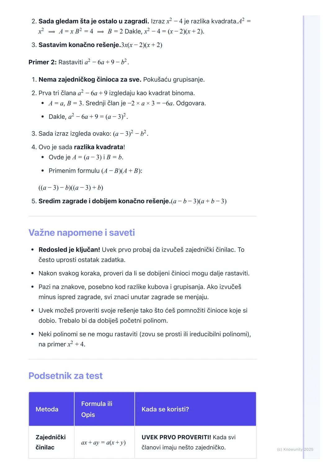# Rastavljanje polinoma na
činioce
Uvod u rastavljanje polinoma
Rastavljanje polinoma na činioce (ili faktorizacija) je proces pisanja pol