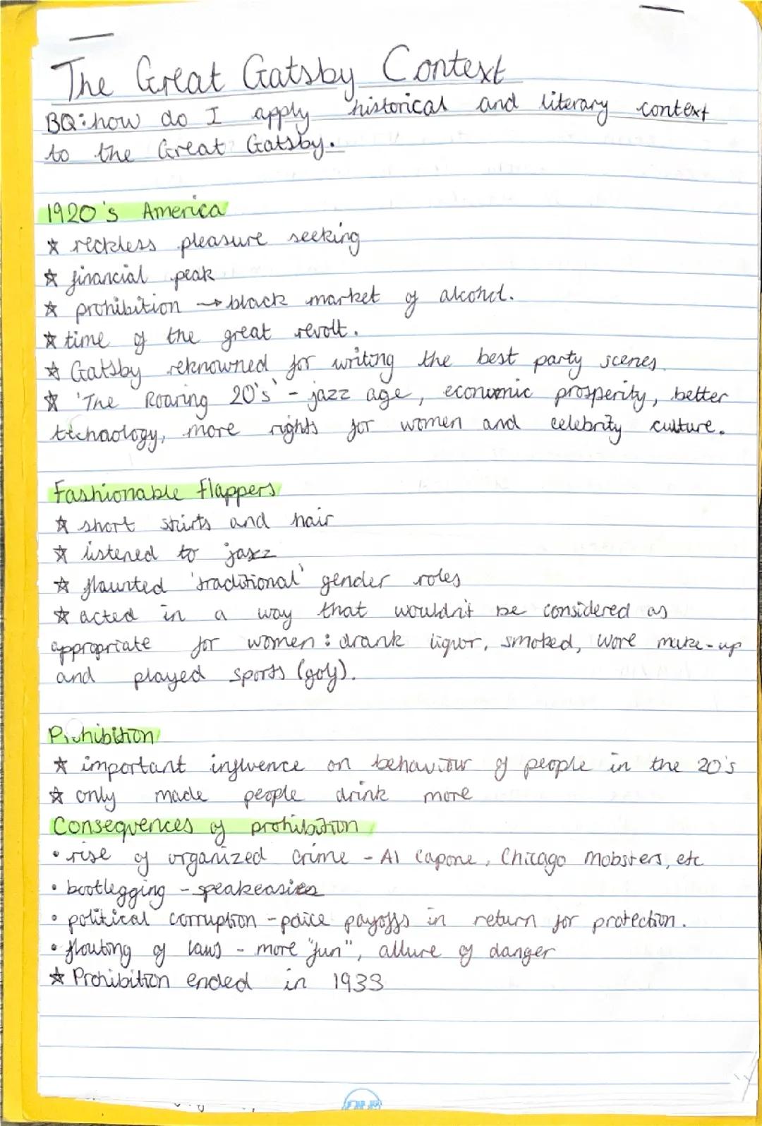 ‘The Great Gatsby’ study notes