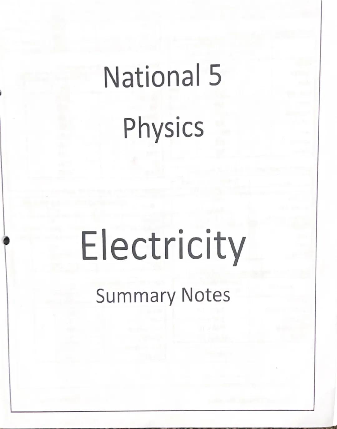 National 5
Physics
Electricity
Summary Notes National 5 Data Sheet
Speed of sound in materials
Speed of light in materials
Material
Speed in